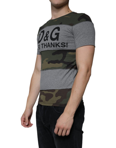 Multicolor camouflage cotton crew neck T-shirt by Dolce & Gabbana, featuring a vibrant, patterned design on soft fabric.