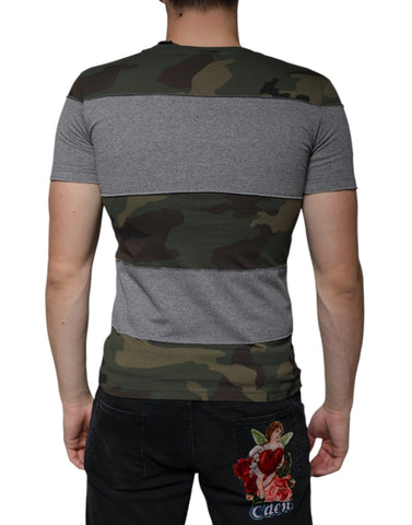 Multicolor camouflage cotton crew neck T-shirt by Dolce & Gabbana, featuring a vibrant camo pattern and classic fit.