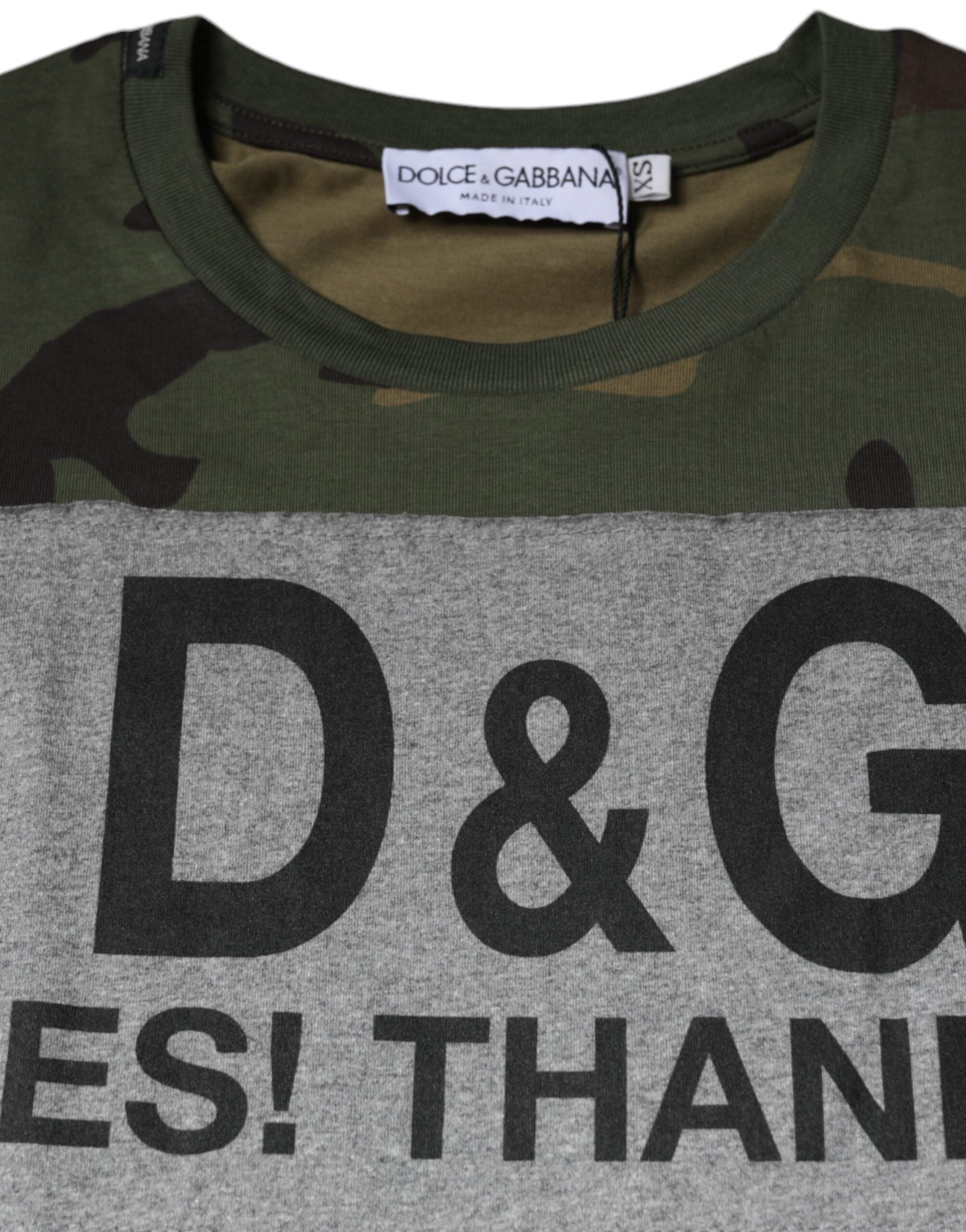Multicolor camouflage cotton crew neck T-shirt by Dolce & Gabbana, featuring a vibrant camo pattern and classic fit.
