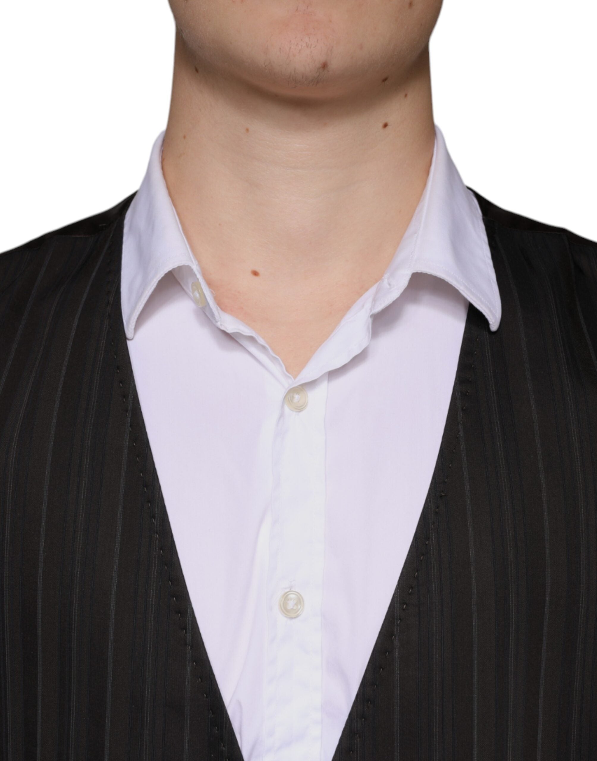 Black cotton waistcoat dress by Dolce & Gabbana, formal vest with tailored fit and classic collar, perfect for elegant occasions.