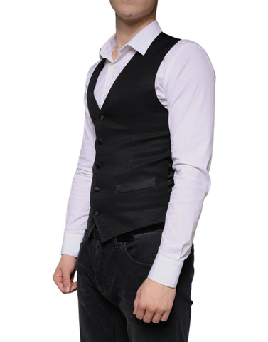 Black wool waistcoat dress by Dolce & Gabbana, formal vest with tailored fit and sleek design, suitable for elegant occasions.
