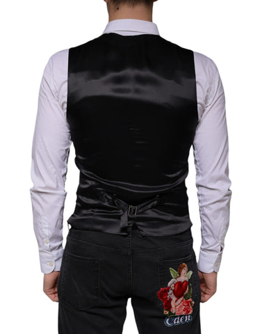 Black wool waistcoat dress by Dolce & Gabbana, formal vest with tailored fit, featuring classic design and button details.