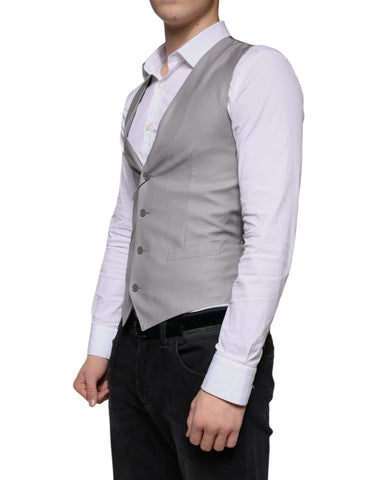 Light gray wool formal dress waistcoat vest by Dolce & Gabbana, featuring a tailored fit and classic design.