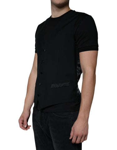 Black wool formal men's waistcoat vest by Dolce & Gabbana, featuring a tailored fit and classic design.