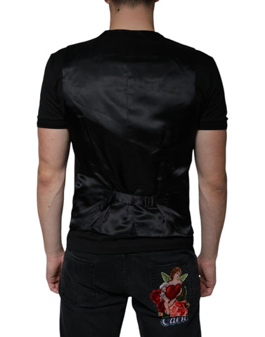 Black wool formal men's waistcoat vest by Dolce & Gabbana, featuring tailored fit and classic design.