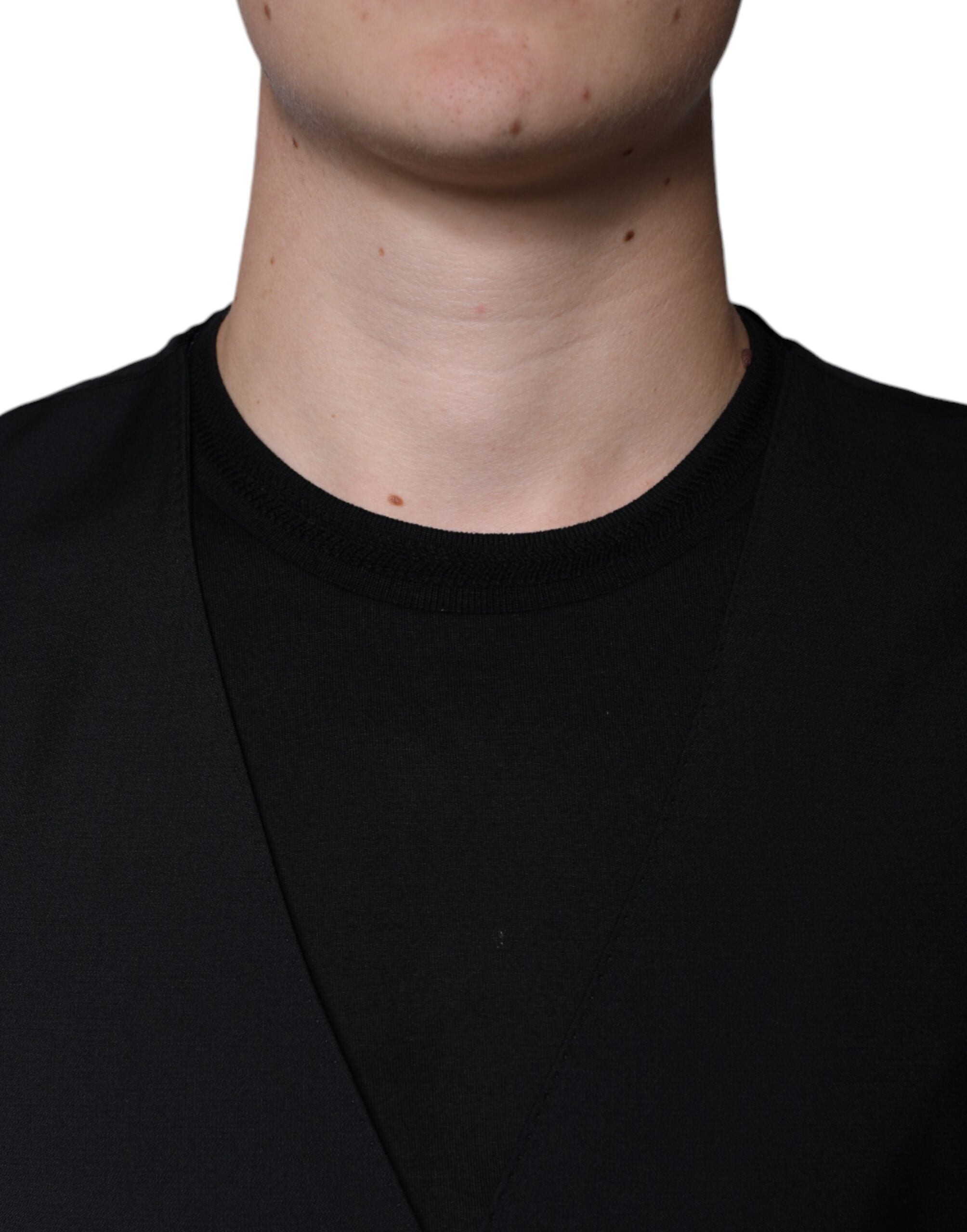 Black wool men's waistcoat vest by Dolce & Gabbana, formal dress style with tailored fit and button closure.