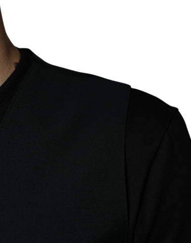 Black wool formal men's waistcoat vest by Dolce & Gabbana, featuring a tailored fit and classic design for elegant occasions.