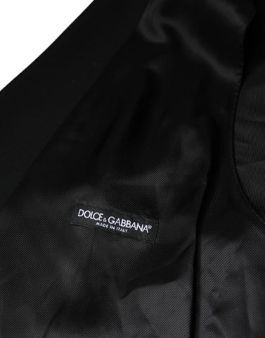 Black wool formal men's waistcoat vest by Dolce & Gabbana, featuring a tailored fit and classic design.