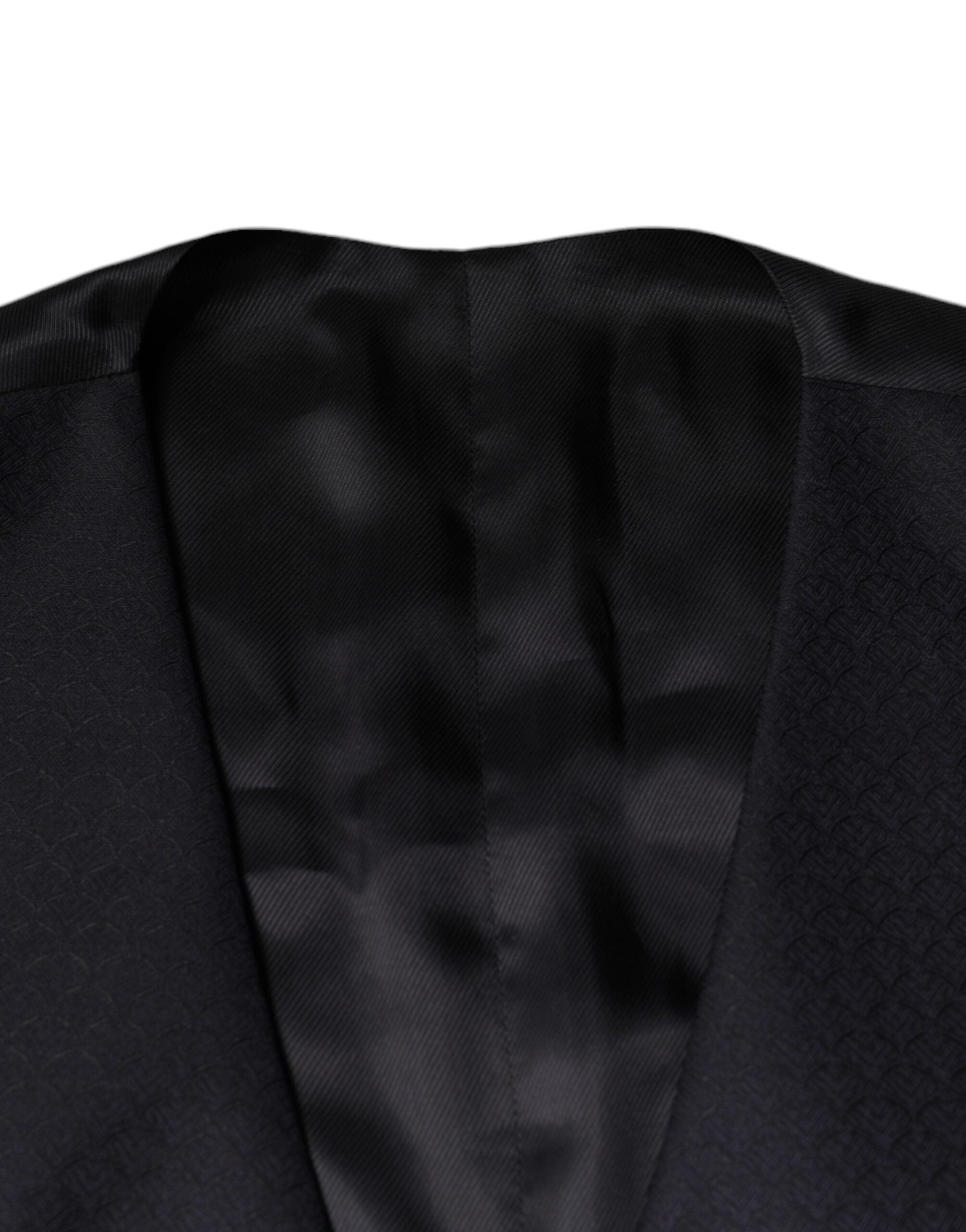 Black wool waistcoat dress by Dolce & Gabbana, formal vest with tailored fit and classic design, suitable for elegant occasions.
