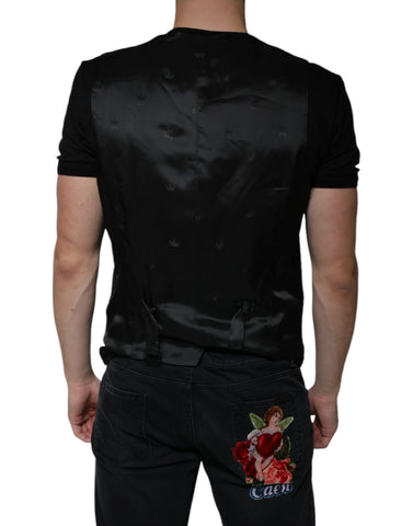 Black wool waistcoat dress by Dolce & Gabbana, featuring a tailored formal vest style with sleek, sophisticated design.