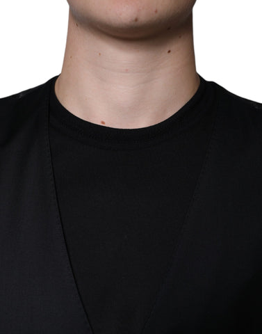 Black wool waistcoat dress by Dolce & Gabbana, formal vest with tailored fit and classic design, shown on a model.
