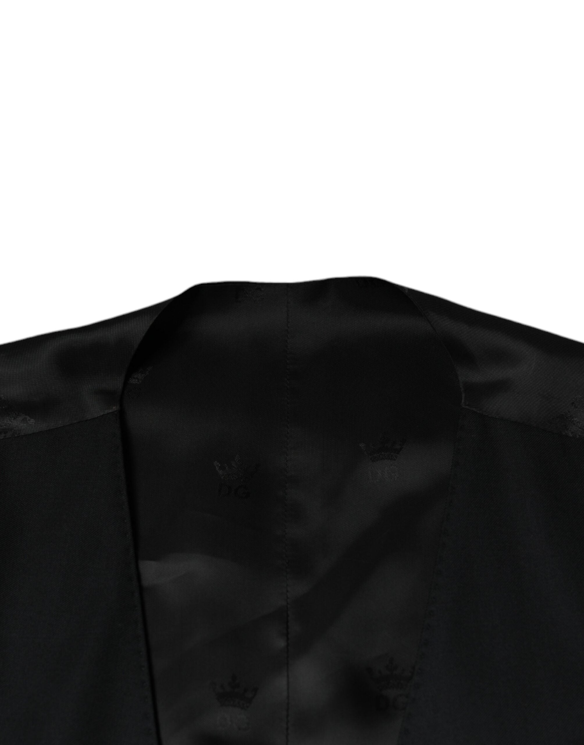 Black wool waistcoat dress by Dolce & Gabbana, formal vest with tailored fit and button details, suitable for elegant occasions.