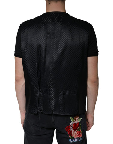 Black wool waistcoat dress by Dolce & Gabbana, formal vest style with tailored fit and classic design, shown on a model.