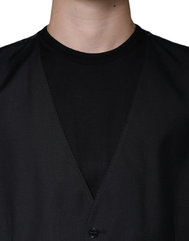 Black wool waistcoat dress by Dolce & Gabbana, formal vest style with tailored fit and classic design, displayed on a mannequin.