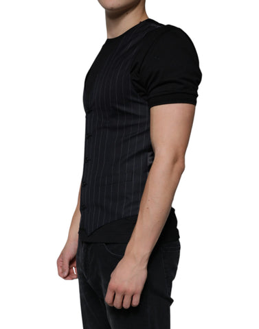 Black leather waistcoat dress by Dolce & Gabbana, featuring a formal vest style with tailored fit and sleek design.