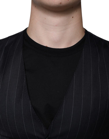 Black leather waistcoat dress by Dolce & Gabbana, formal vest style with sleek, fitted design and classic collar detail.