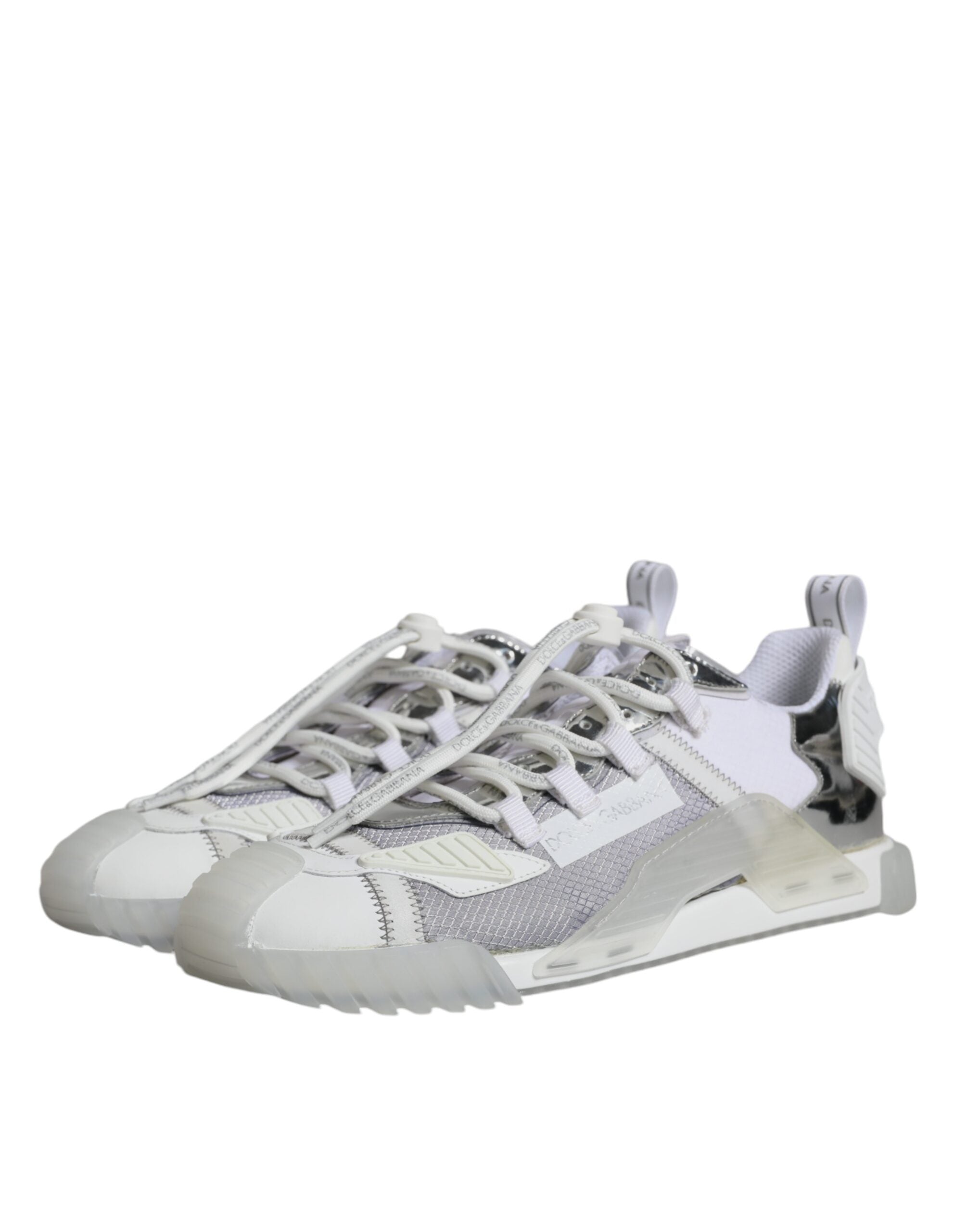 White silver low-top NS1 sneakers by Dolce & Gabbana, featuring sleek design and sporty style, perfect for casual wear.