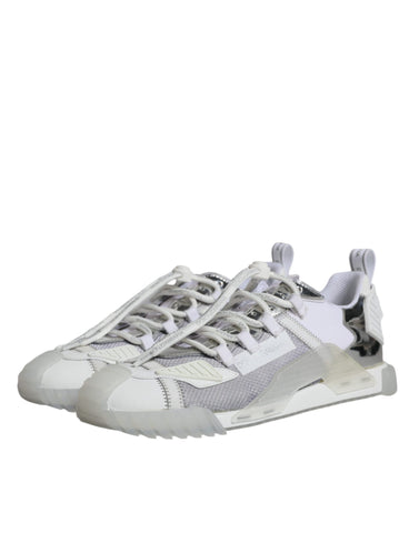White silver low-top NS1 sneakers by Dolce & Gabbana, featuring sleek design and sporty style, perfect for casual wear.