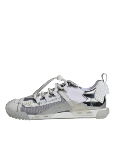 White silver Dolce & Gabbana NS1 low-top sneakers, stylish shoes with sleek design and logo detail, on a plain background.