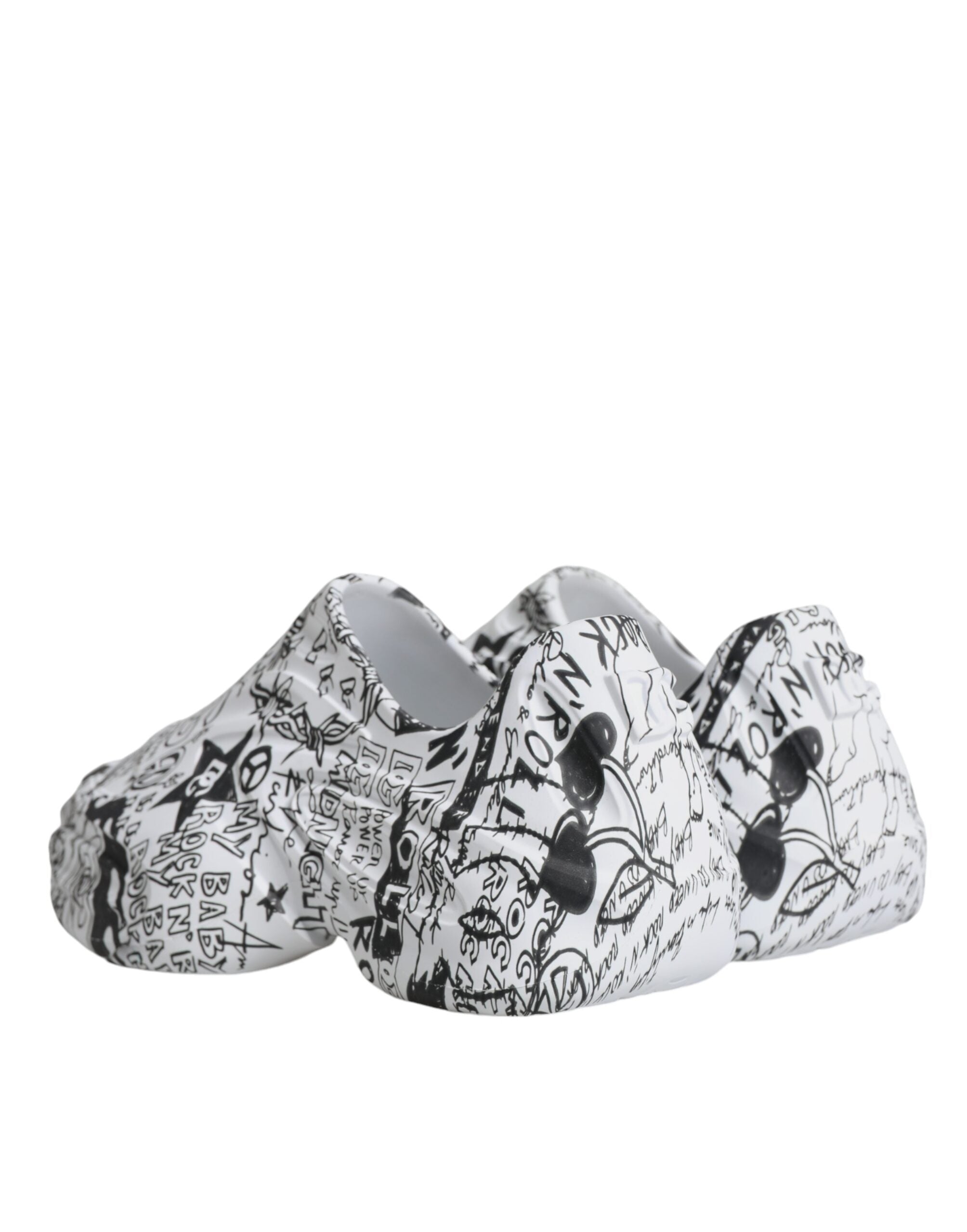 White and black graffiti Daymaster sneakers by Dolce & Gabbana with bold, urban design and stylish sneaker profile.