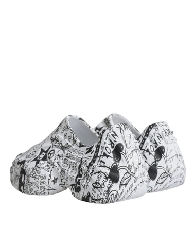 White and black graffiti Daymaster sneakers by Dolce & Gabbana with bold, urban design and stylish sneaker profile.