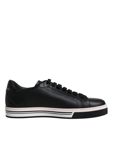 Black leather low-top men's sneakers by Dolce & Gabbana, featuring stylish design and lace-up closure.