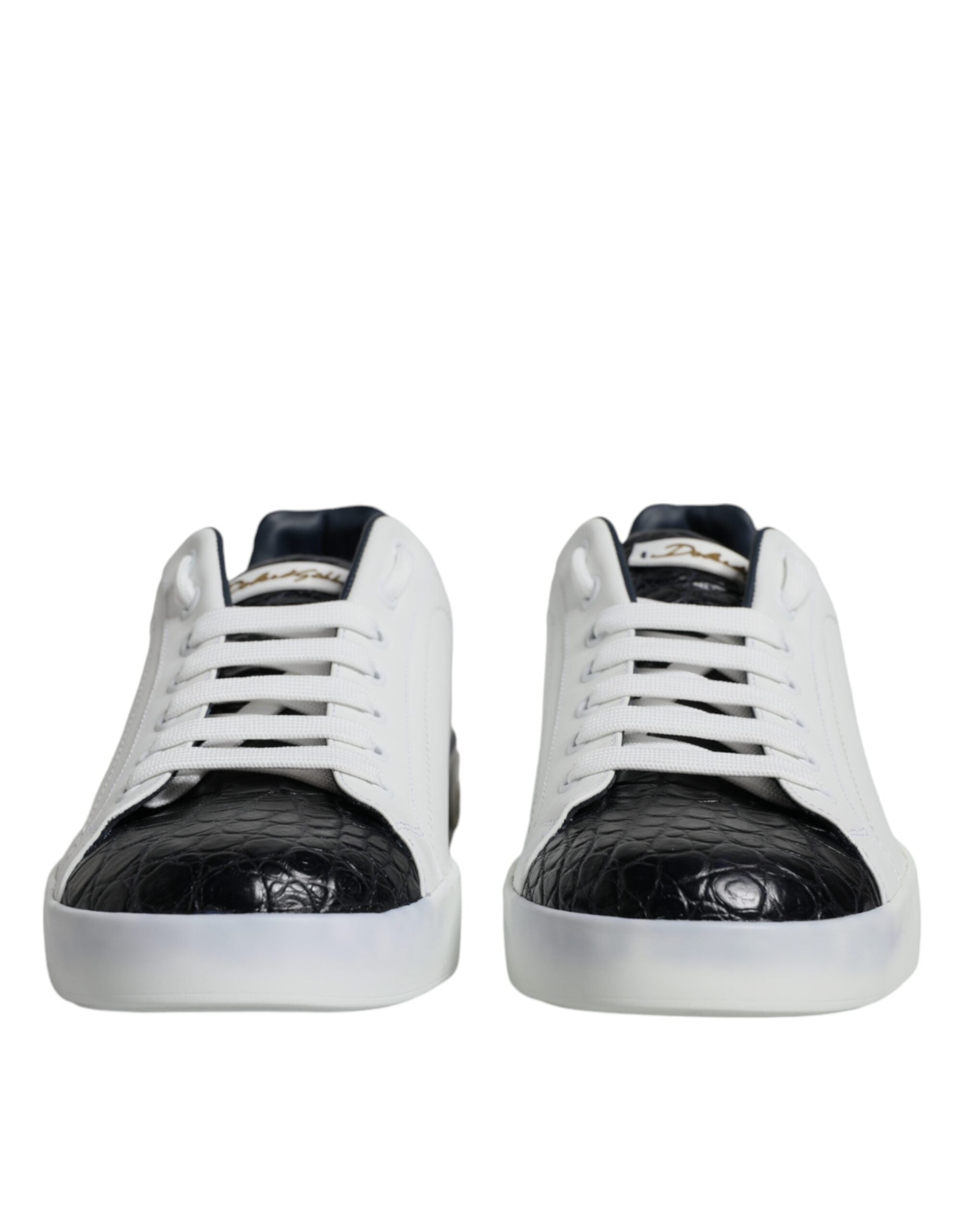 White leather Dolce & Gabbana Portofino sneaker shoes with logo detail and stylish design.
