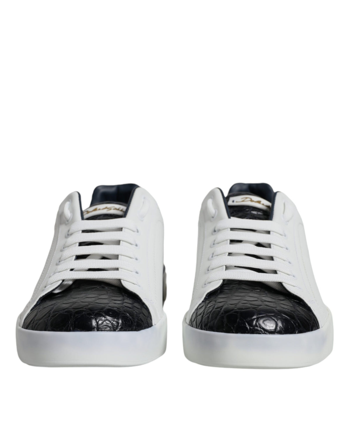 White leather Dolce & Gabbana Portofino sneaker shoes with logo detail and stylish design.