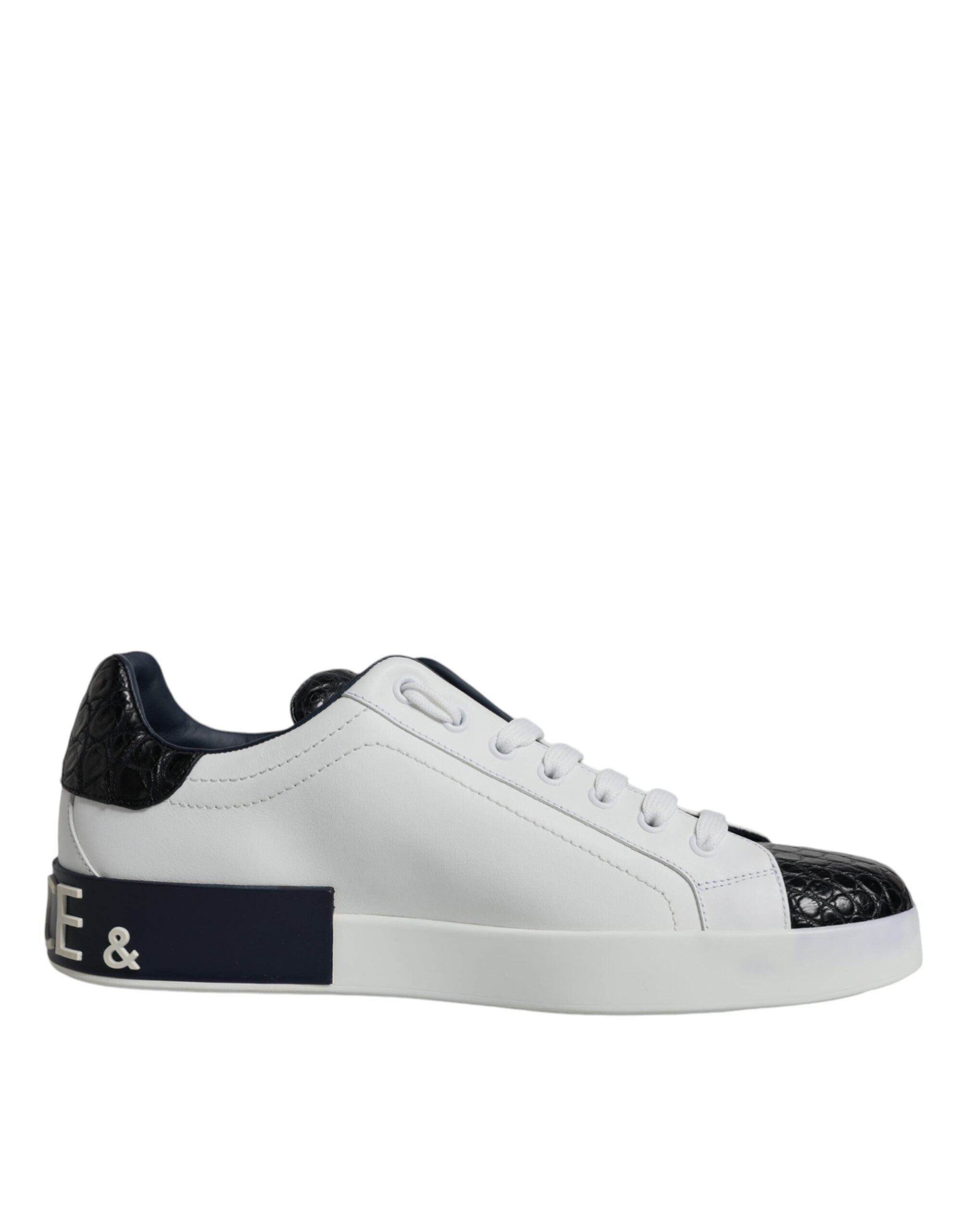 White leather Portofino sneakers with Dolce & Gabbana logo, stylish casual shoes for everyday wear.