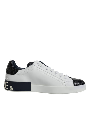 White leather Portofino sneakers with Dolce & Gabbana logo, stylish casual shoes for everyday wear.