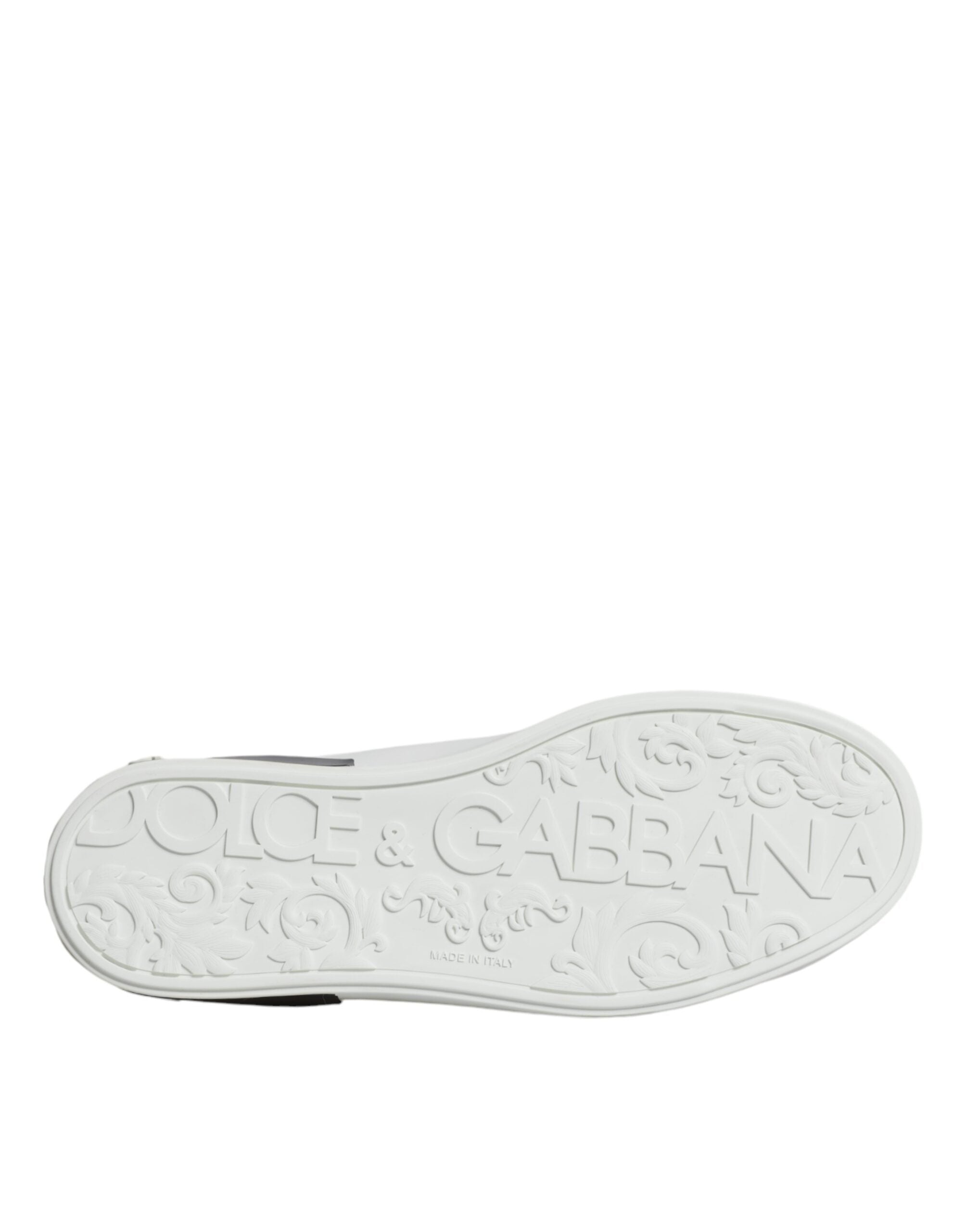 White leather Dolce & Gabbana Portofino sneaker shoes with logo detail and stylish design.