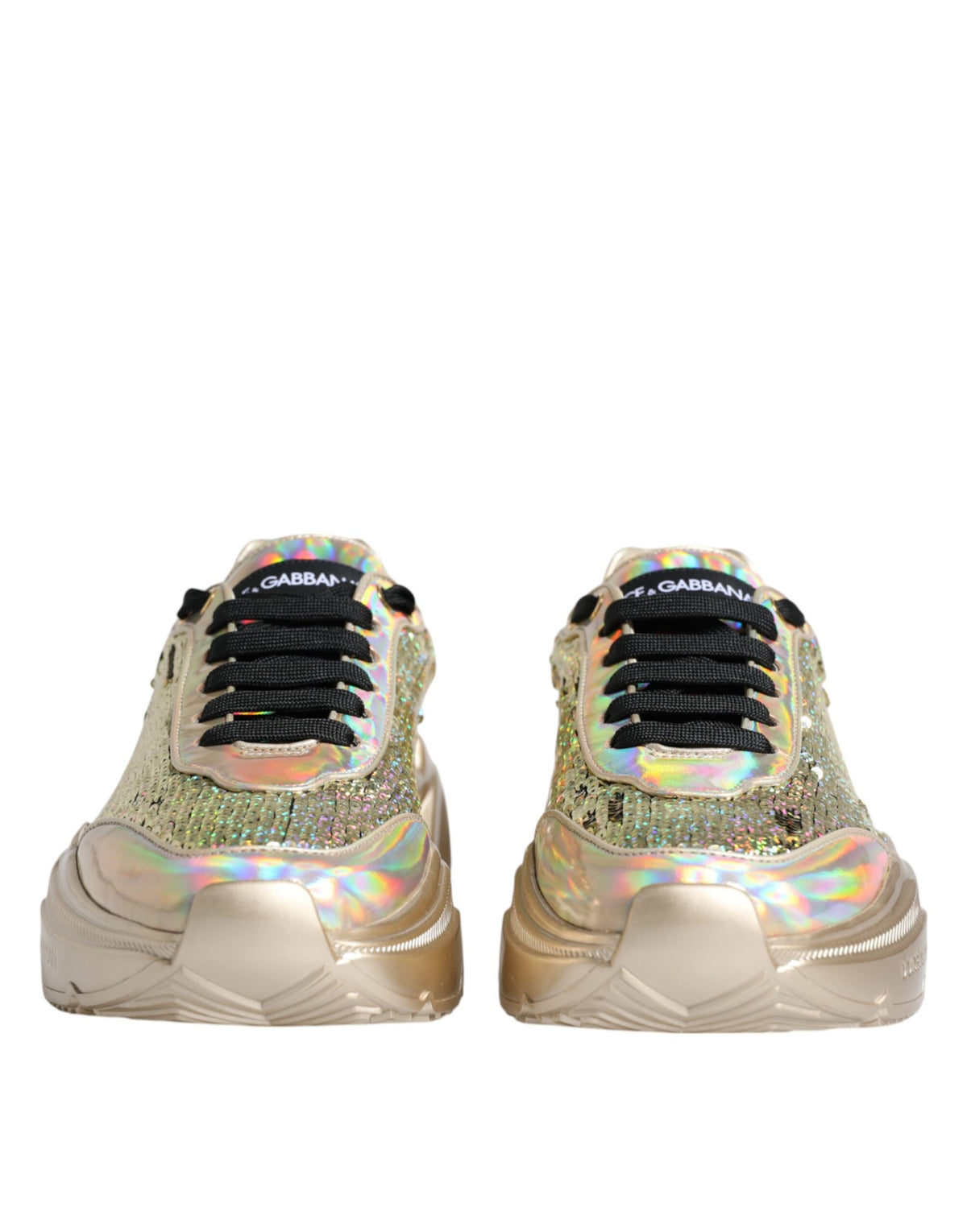 Gold sequin iridescent Daymaster sneakers by Dolce & Gabbana with shimmering sequins and stylish sneaker design.