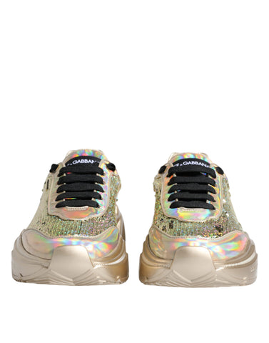 Gold sequin iridescent Daymaster sneakers by Dolce & Gabbana with shimmering sequins and stylish sneaker design.
