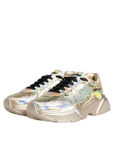 Dolce & Gabbana gold sequin iridescent Daymaster sneakers with sparkling sequins and stylish design.