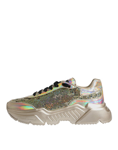 Gold sequin iridescent Daymaster sneakers by Dolce & Gabbana with shimmering sequins and trendy sneaker design.