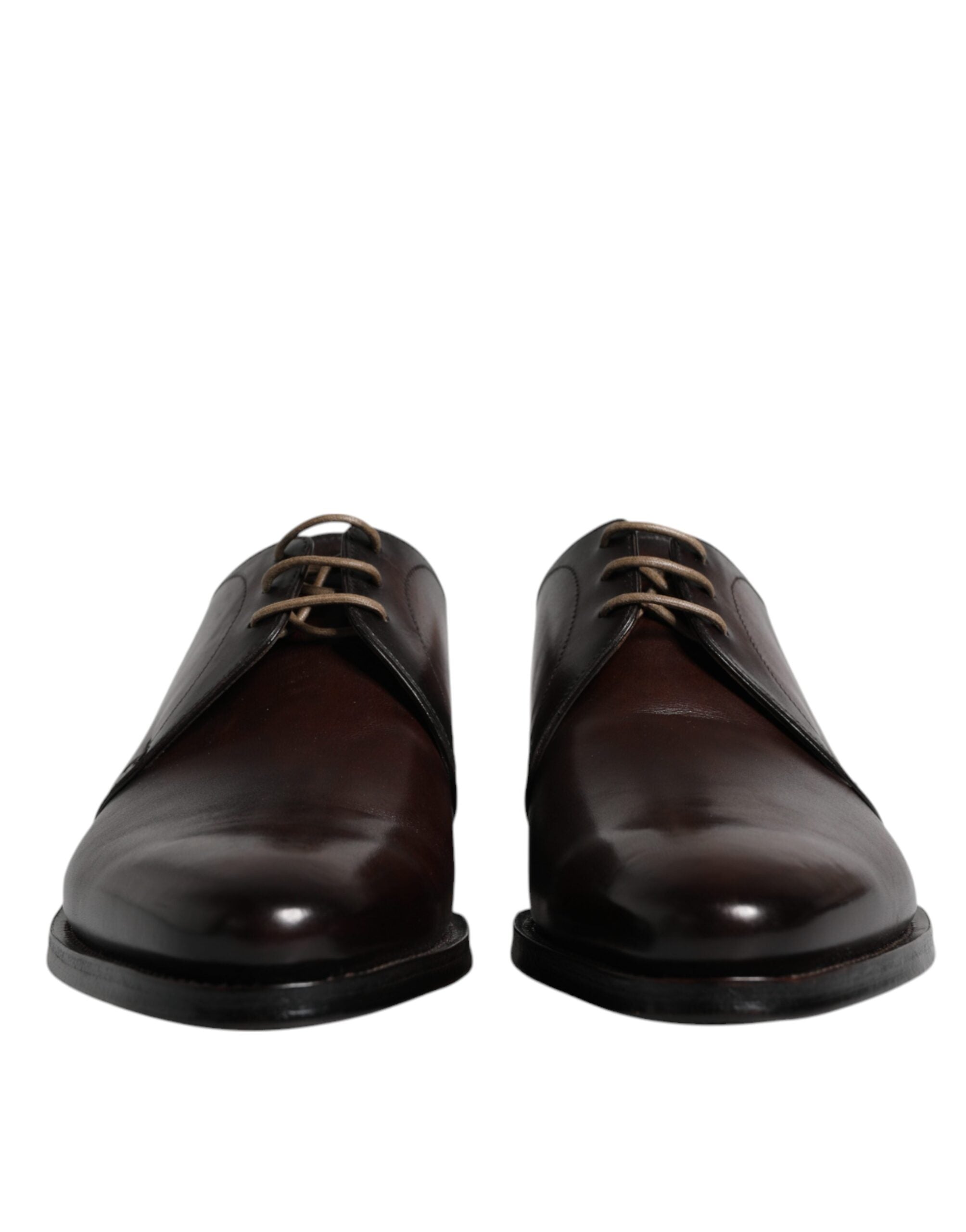 Brown leather lace-up men's derby shoes by Dolce & Gabbana, featuring polished finish and classic formal design.