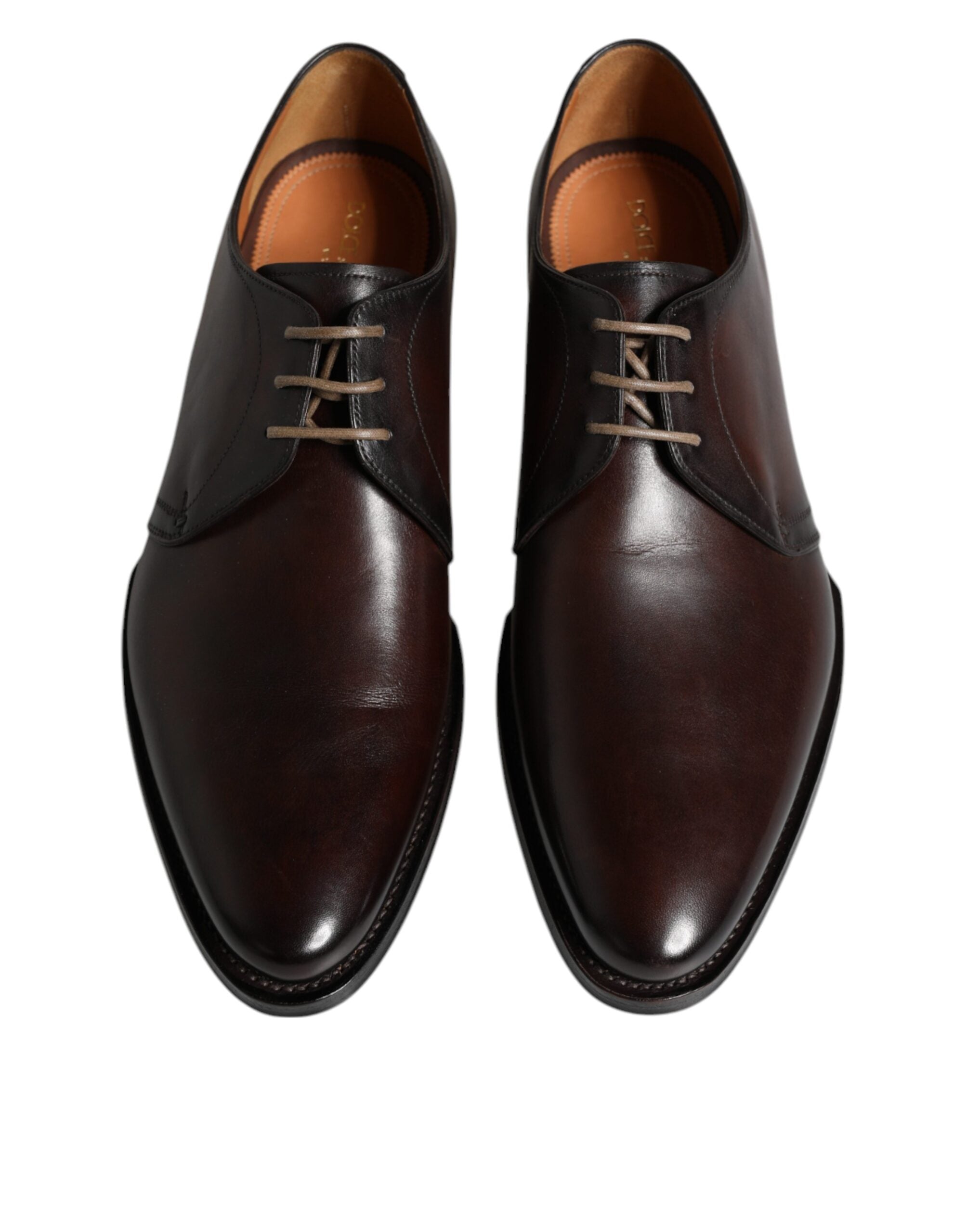 Brown leather lace-up men's derby shoes by Dolce & Gabbana with polished finish and classic formal design.
