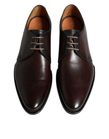 Brown leather lace-up men's derby shoes by Dolce & Gabbana with polished finish and classic formal design.