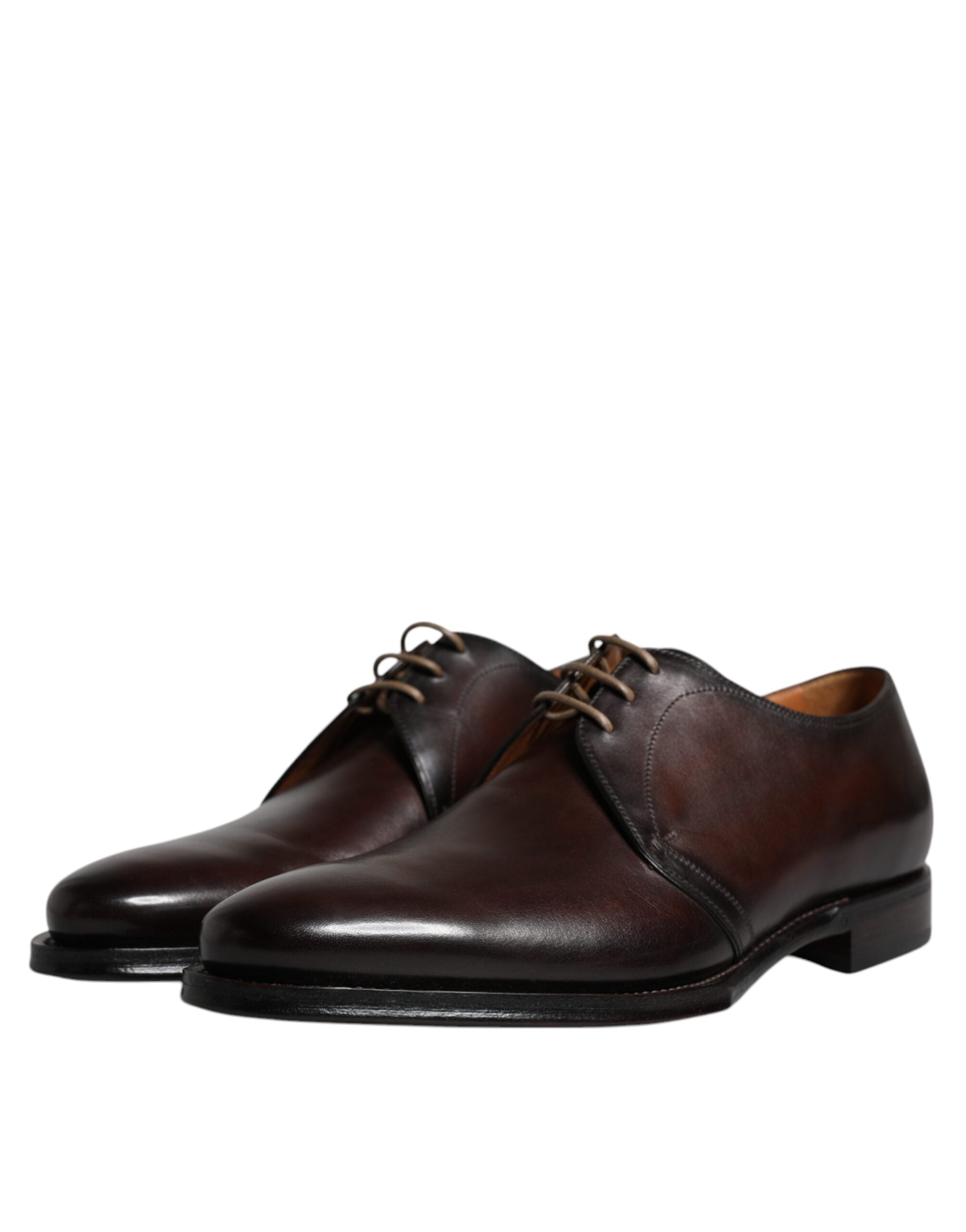 Brown leather lace-up men's derby shoes by Dolce & Gabbana, featuring classic formal design and sleek leather finish.