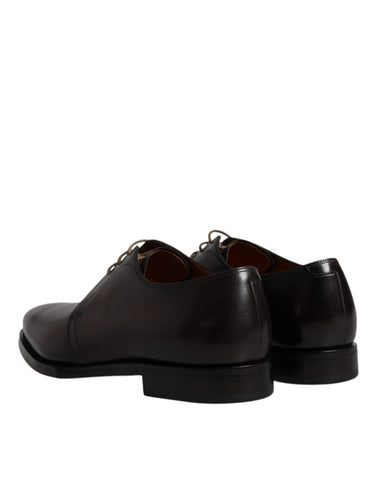 Brown leather lace-up men's Derby formal shoes by Dolce & Gabbana, featuring classic design and polished finish.