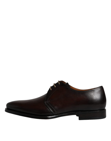 Brown leather lace-up men's derby shoes by Dolce & Gabbana, featuring a polished formal design and classic silhouette.