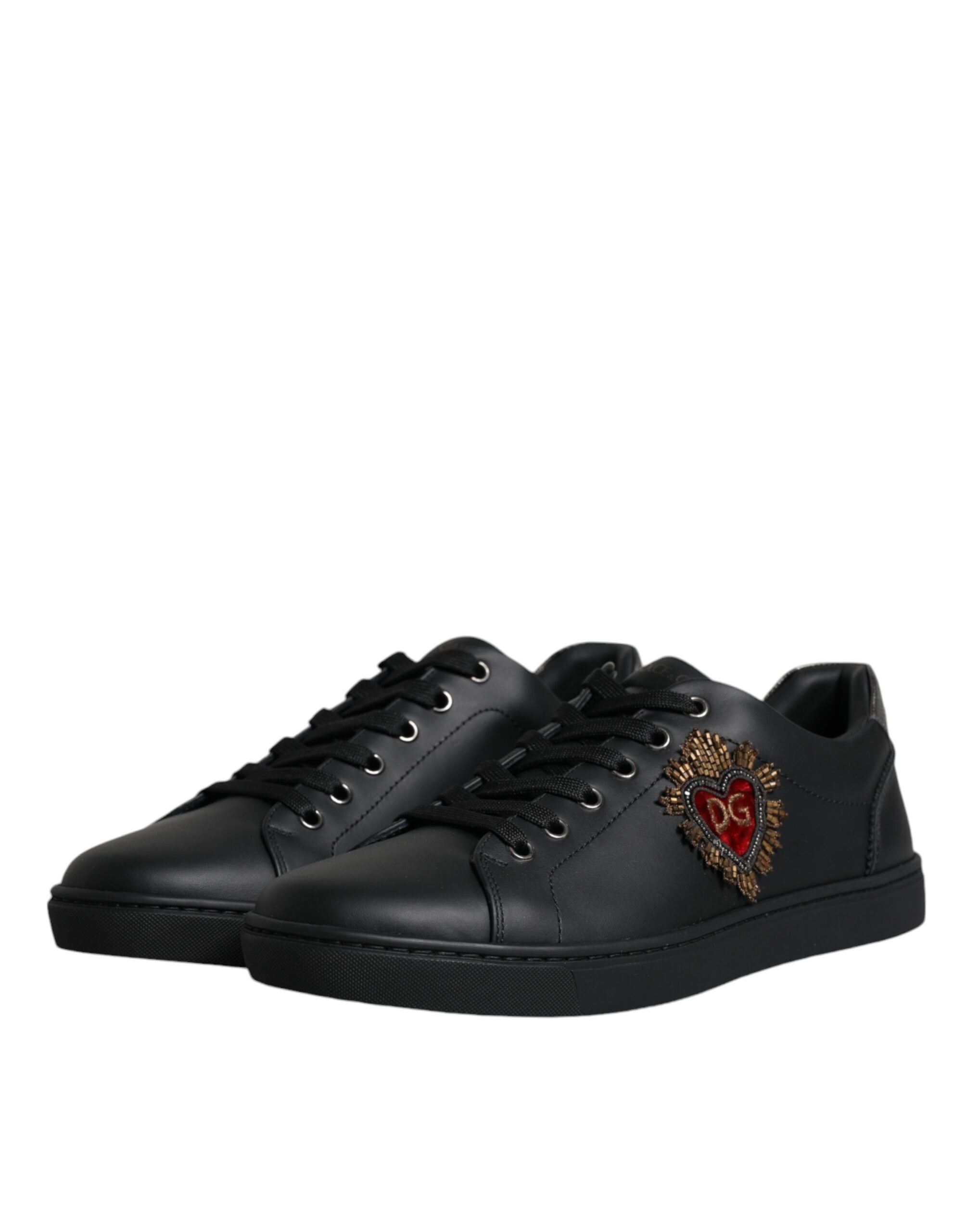Black London Sacred Heart men's sneakers by Dolce & Gabbana featuring detailed Sacred Heart design and stylish sneaker silhouette.