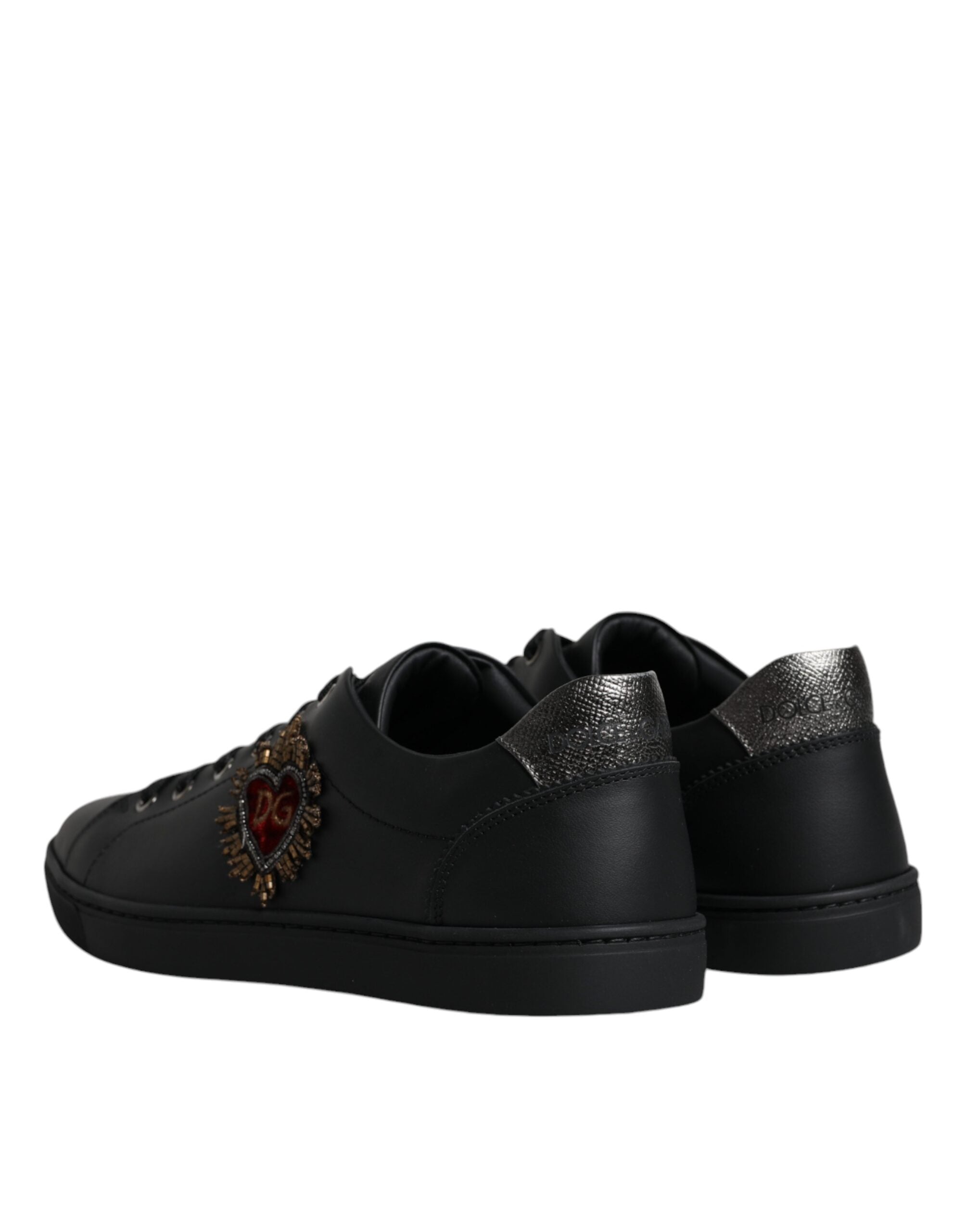 Black London Sacred Heart men's sneakers by Dolce & Gabbana with detailed Sacred Heart design on the sides.