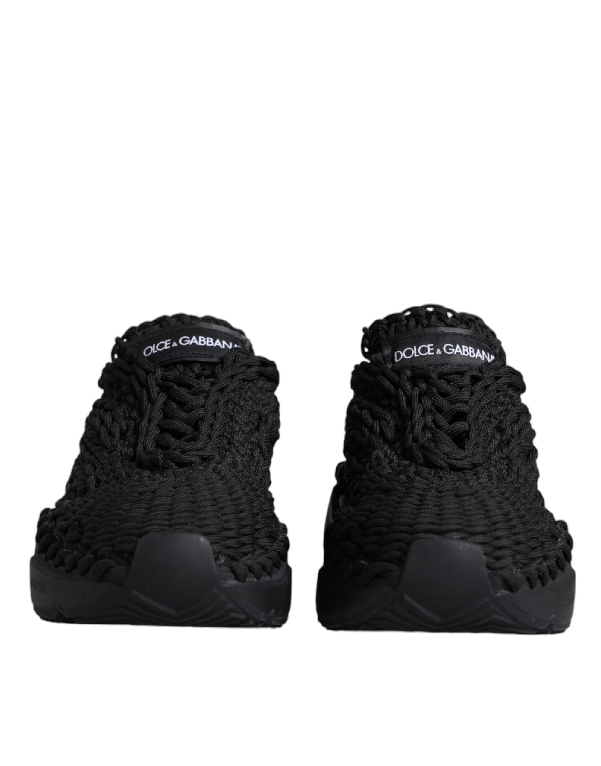 Black knitted Daymaster sneakers by Dolce & Gabbana, featuring a stylish casual design with textured knit material and sporty sole.