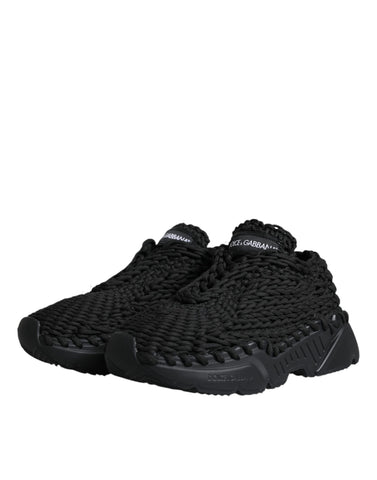 Black knitted Daymaster sneakers by Dolce & Gabbana, showcasing a close-up of the stylish, textured knit shoe design.