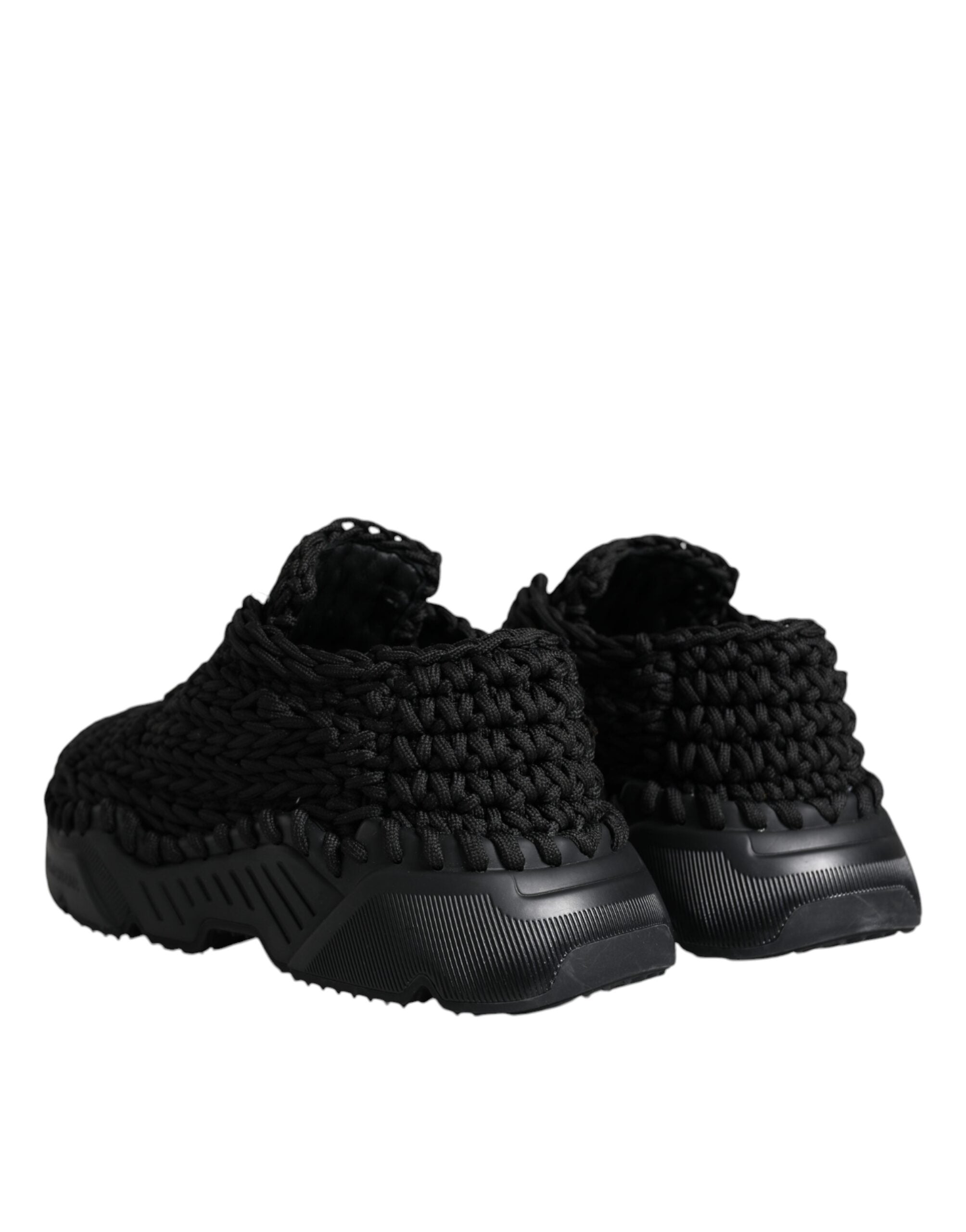 Black knitted Daymaster sneakers by Dolce & Gabbana with textured knit upper and casual athletic style.