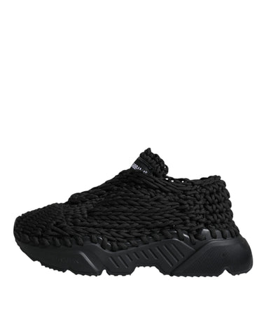 Black knitted Daymaster sneakers by Dolce & Gabbana, featuring a stylish and comfortable design with lace-up closure.