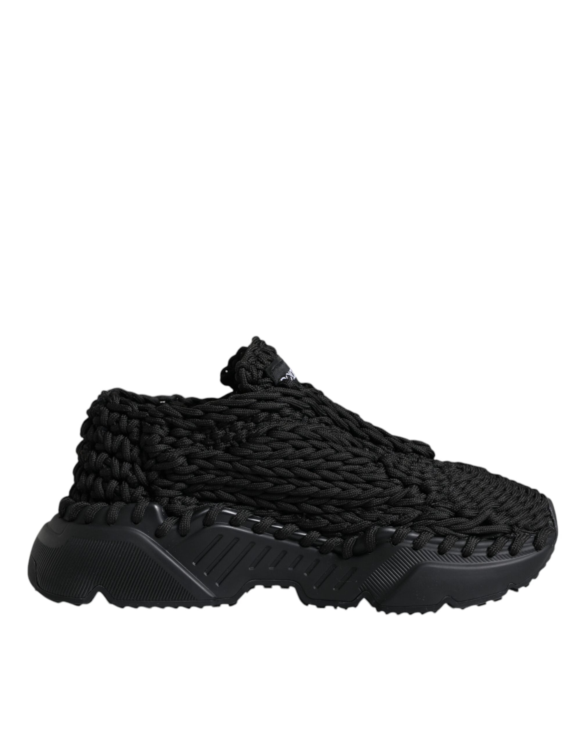 Black knitted Daymaster sneakers by Dolce & Gabbana with lace-up design and stylish athletic look.