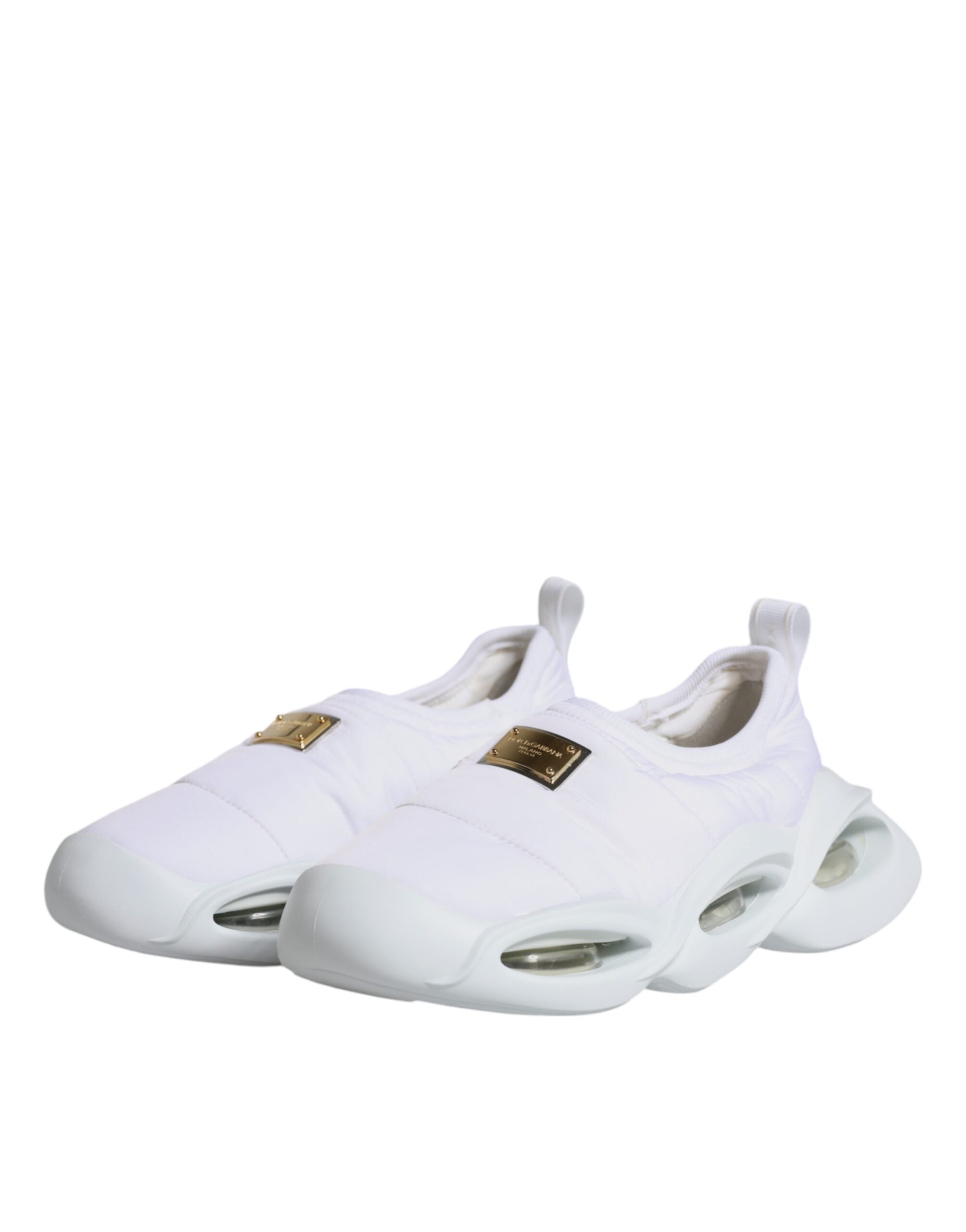 White padded fabric low top sneakers by Dolce & Gabbana, featuring a sleek design and comfortable fit.