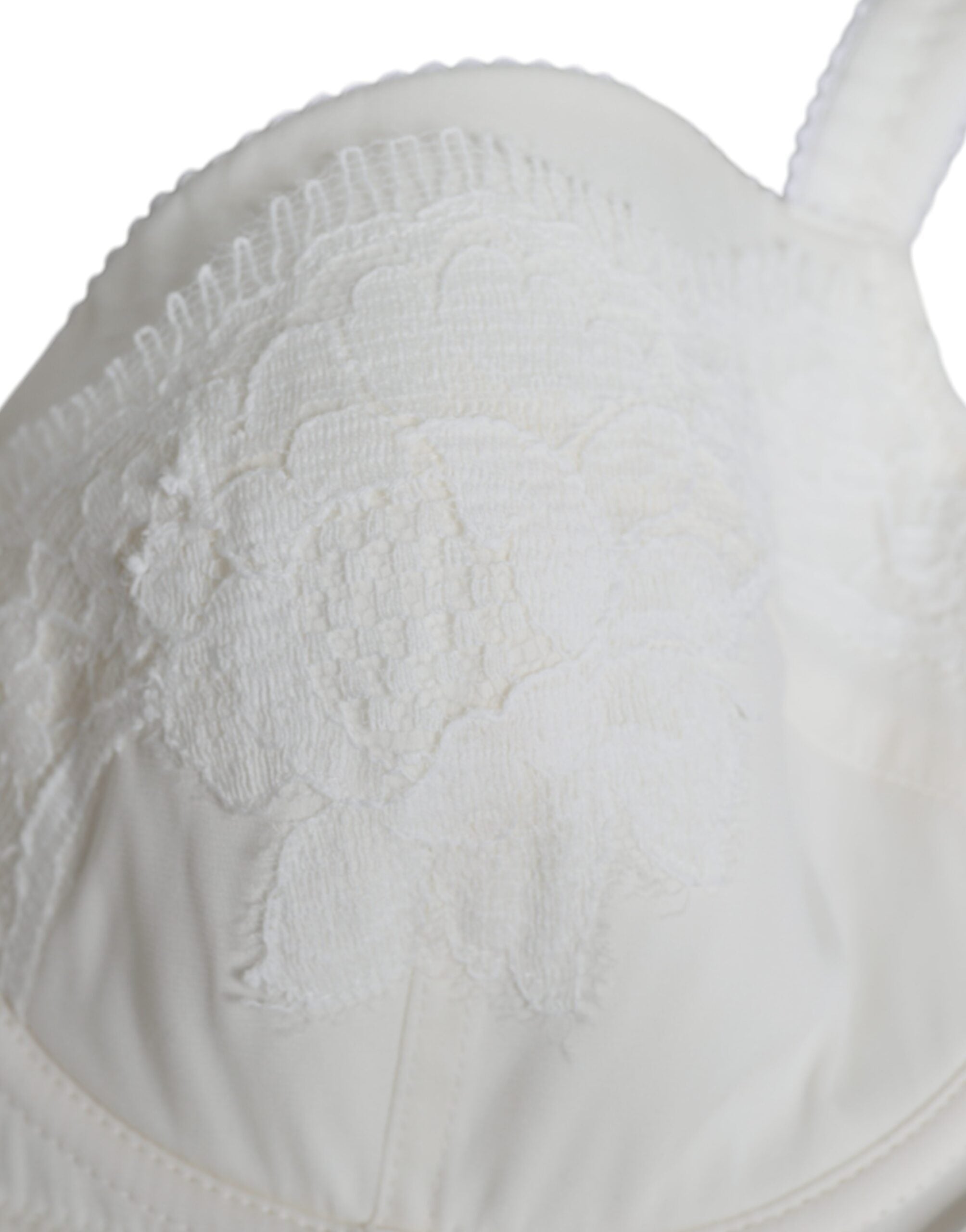 White silk stretch panty and balconette bra set by Dolce & Gabbana, featuring smooth, elegant lingerie with delicate details.